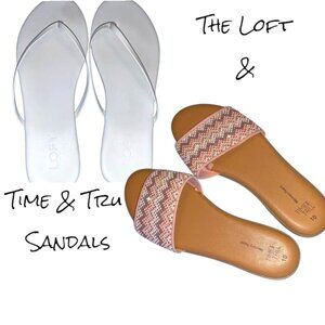 The LOFT Sandals, White AND NWOT Time & Tru Slip-On Beaded, Pink Tan, Size 10